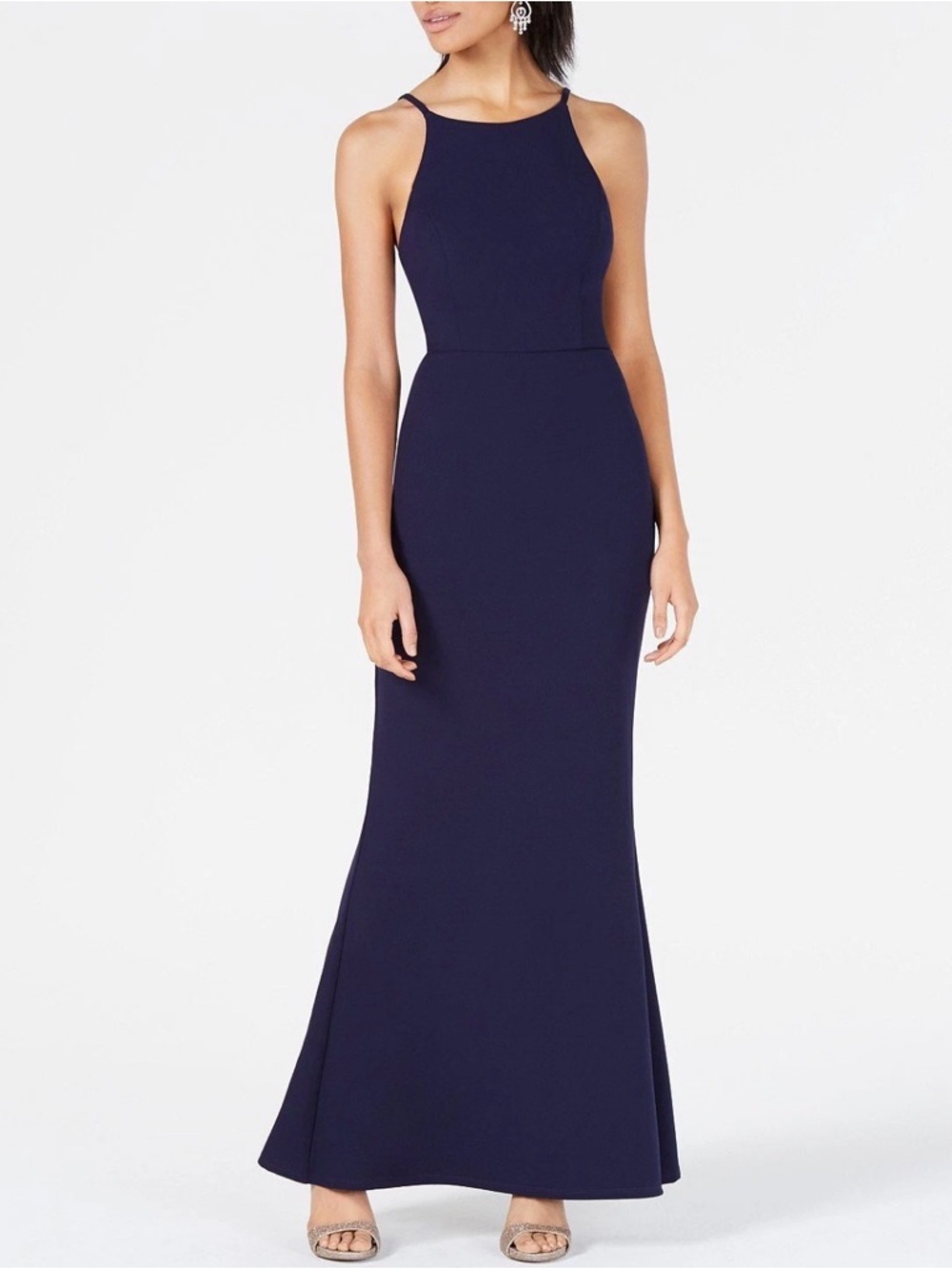 Speechless Navy Halter Gown Open Back